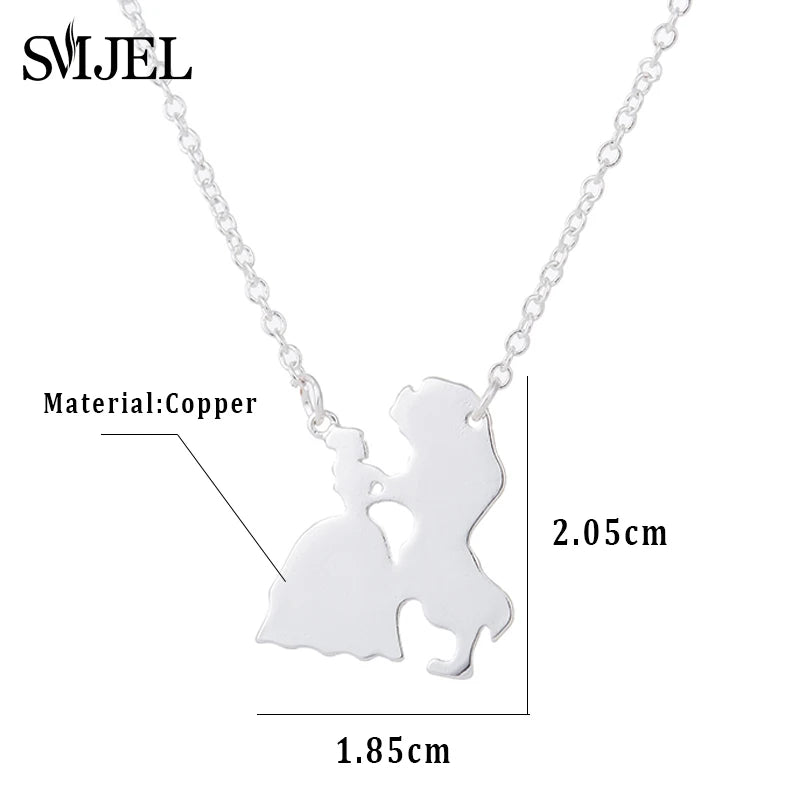 2024 New Beauty and the Beast Necklace – Princess & Prince Pendant for Women, Lover Gift Accessory.