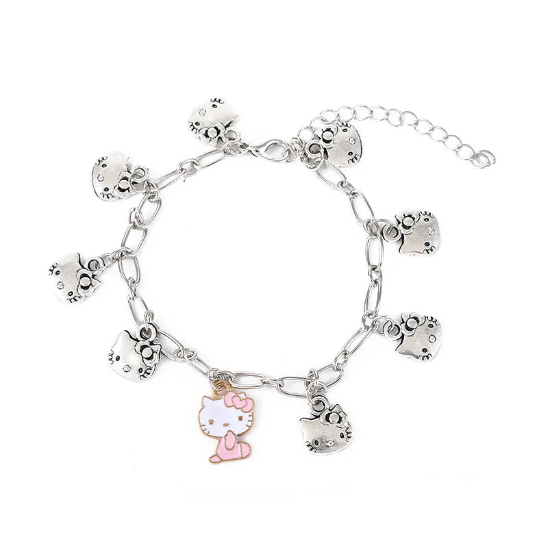 Sanrio Kawaii Hello Kitty Charm Bracelet – Cute Y2K Metal Jewelry, Sweet Birthday Gift.