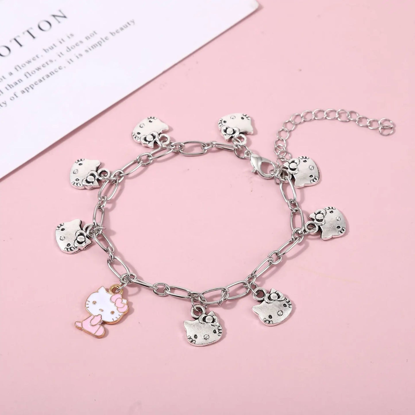 Sanrio Kawaii Hello Kitty Charm Bracelet – Cute Y2K Metal Jewelry, Sweet Birthday Gift.