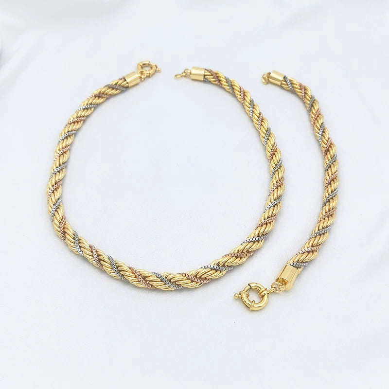 Brazilian Jewelry Set for Women – Twisted Chain Necklace & Bracelet, Daily Wear or Party Gift.
