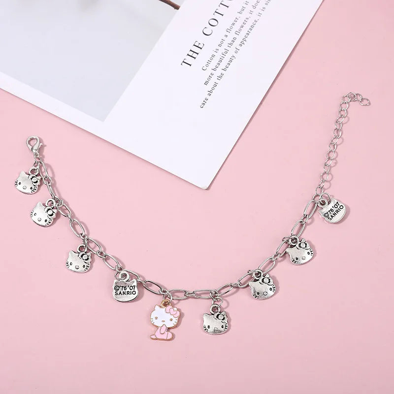 Sanrio Kawaii Hello Kitty Charm Bracelet – Cute Y2K Metal Jewelry, Sweet Birthday Gift.