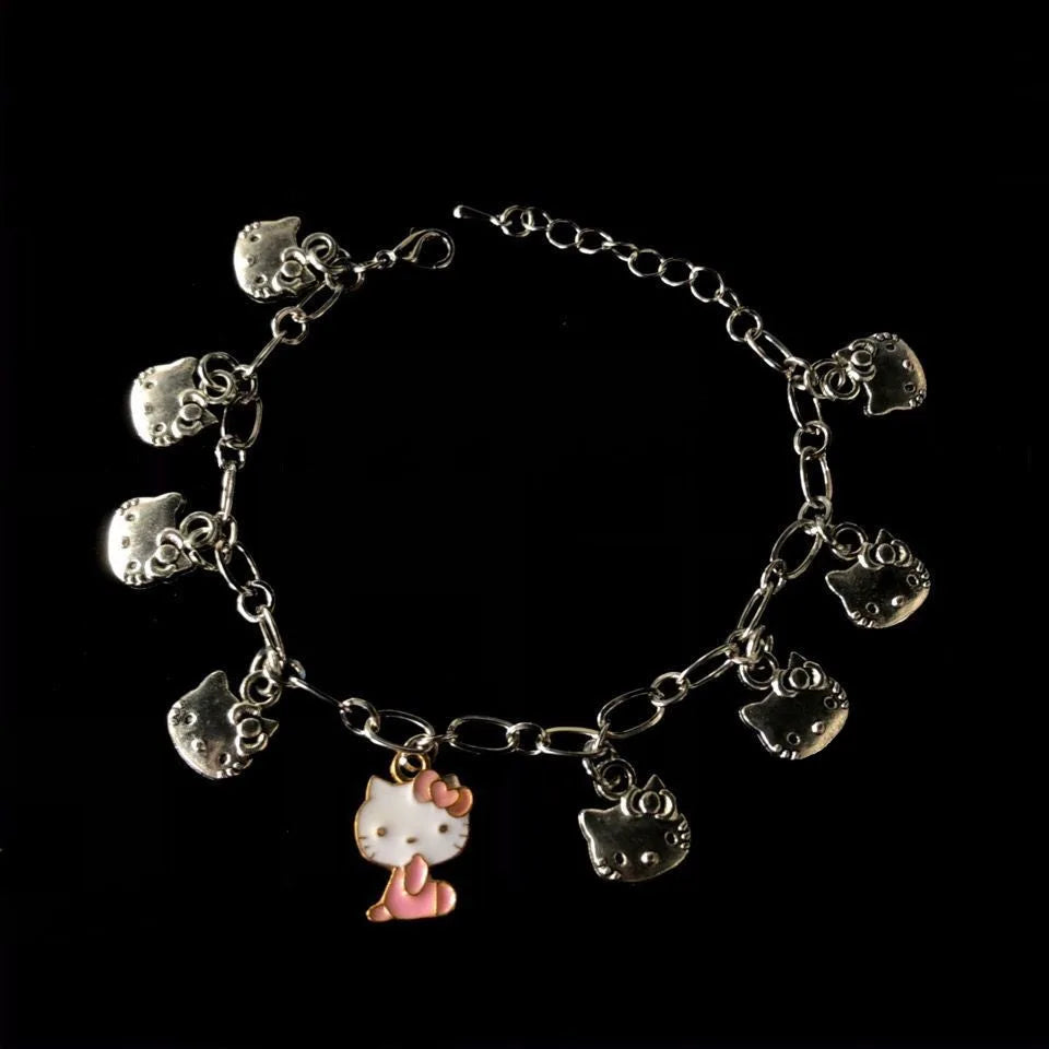 Sanrio Kawaii Hello Kitty Charm Bracelet – Cute Y2K Metal Jewelry, Sweet Birthday Gift.