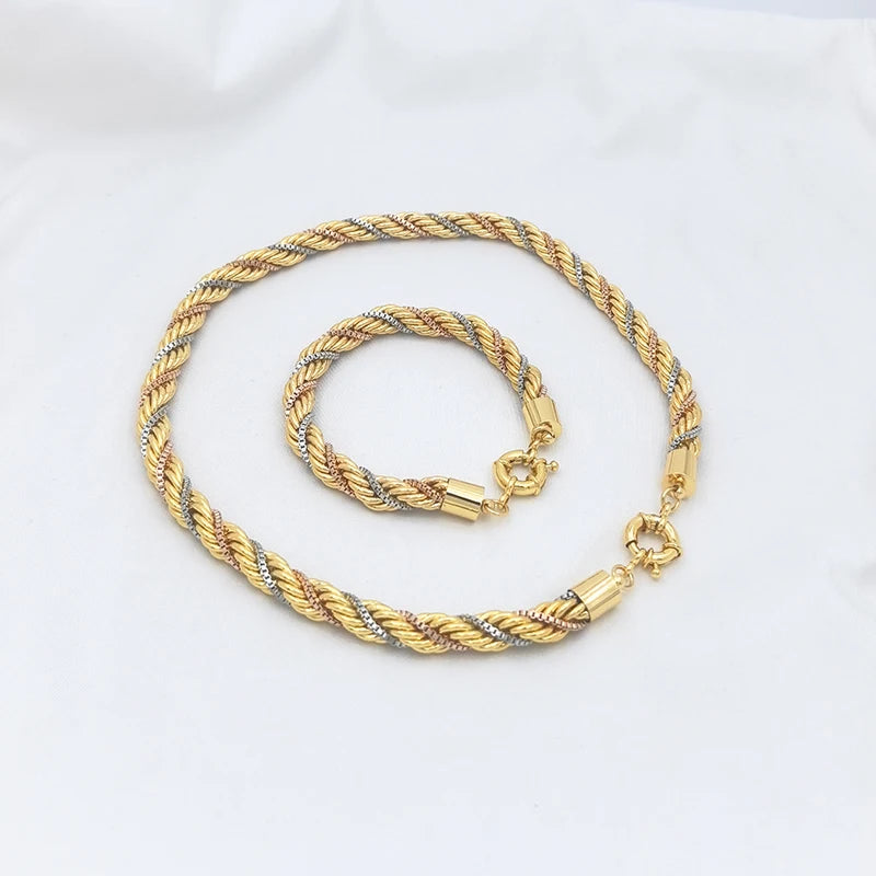 Brazilian Jewelry Set for Women – Twisted Chain Necklace & Bracelet, Daily Wear or Party Gift.