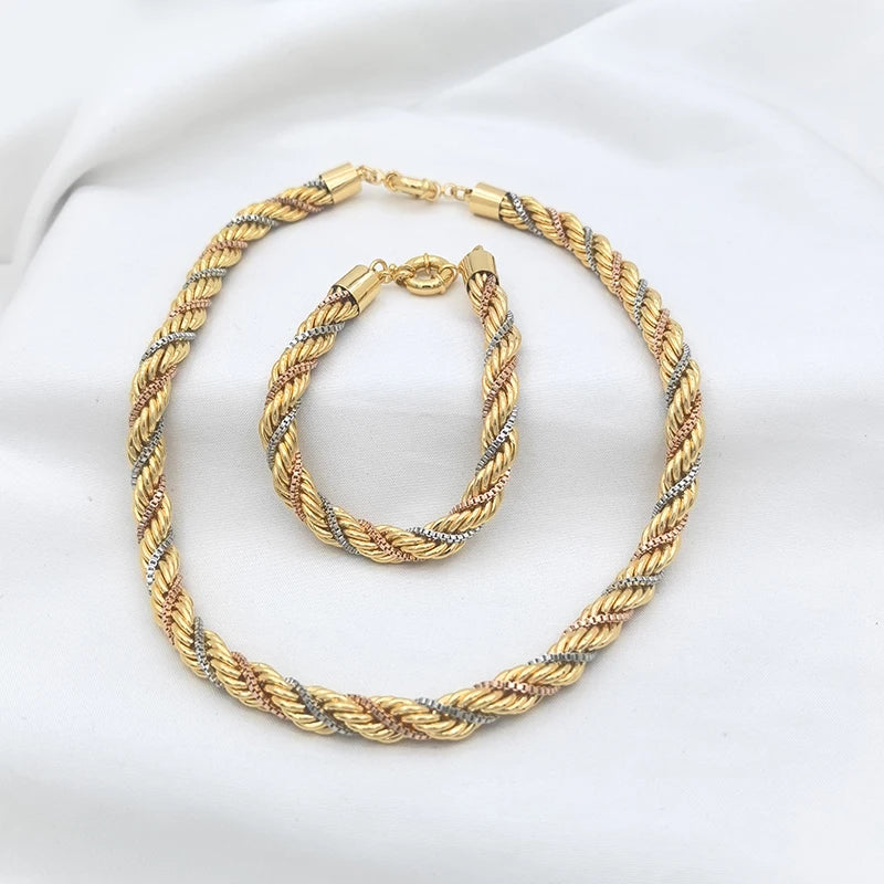 Brazilian Jewelry Set for Women – Twisted Chain Necklace & Bracelet, Daily Wear or Party Gift.