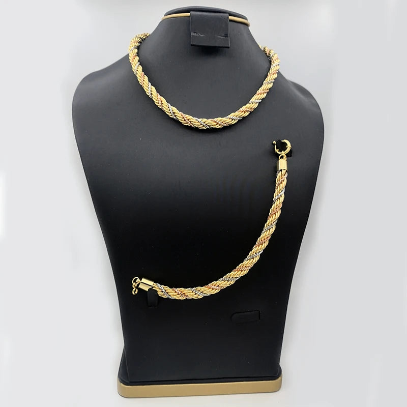Brazilian Jewelry Set for Women – Twisted Chain Necklace & Bracelet, Daily Wear or Party Gift.