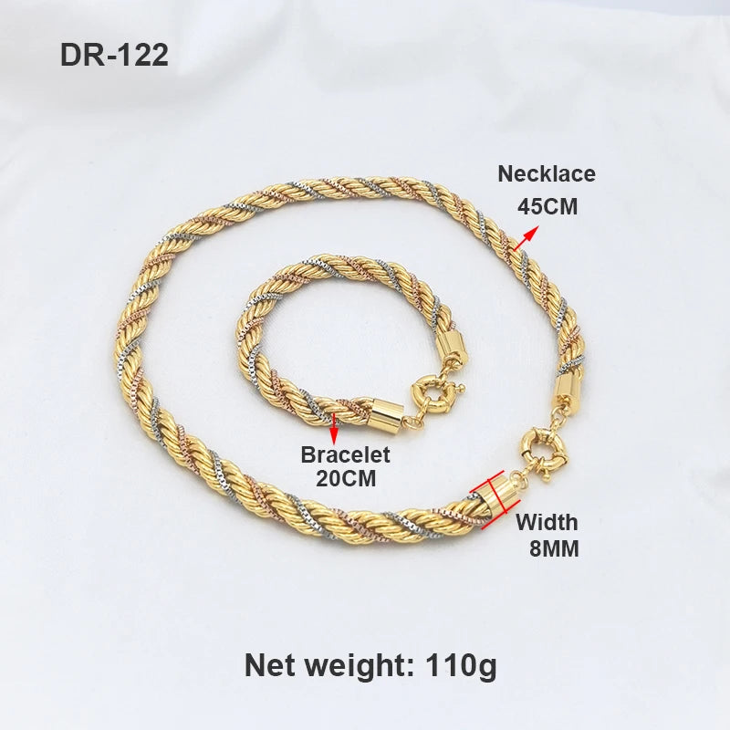 Brazilian Jewelry Set for Women – Twisted Chain Necklace & Bracelet, Daily Wear or Party Gift.