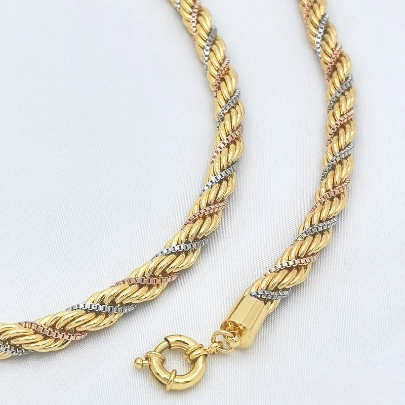 Brazilian Jewelry Set for Women – Twisted Chain Necklace & Bracelet, Daily Wear or Party Gift.